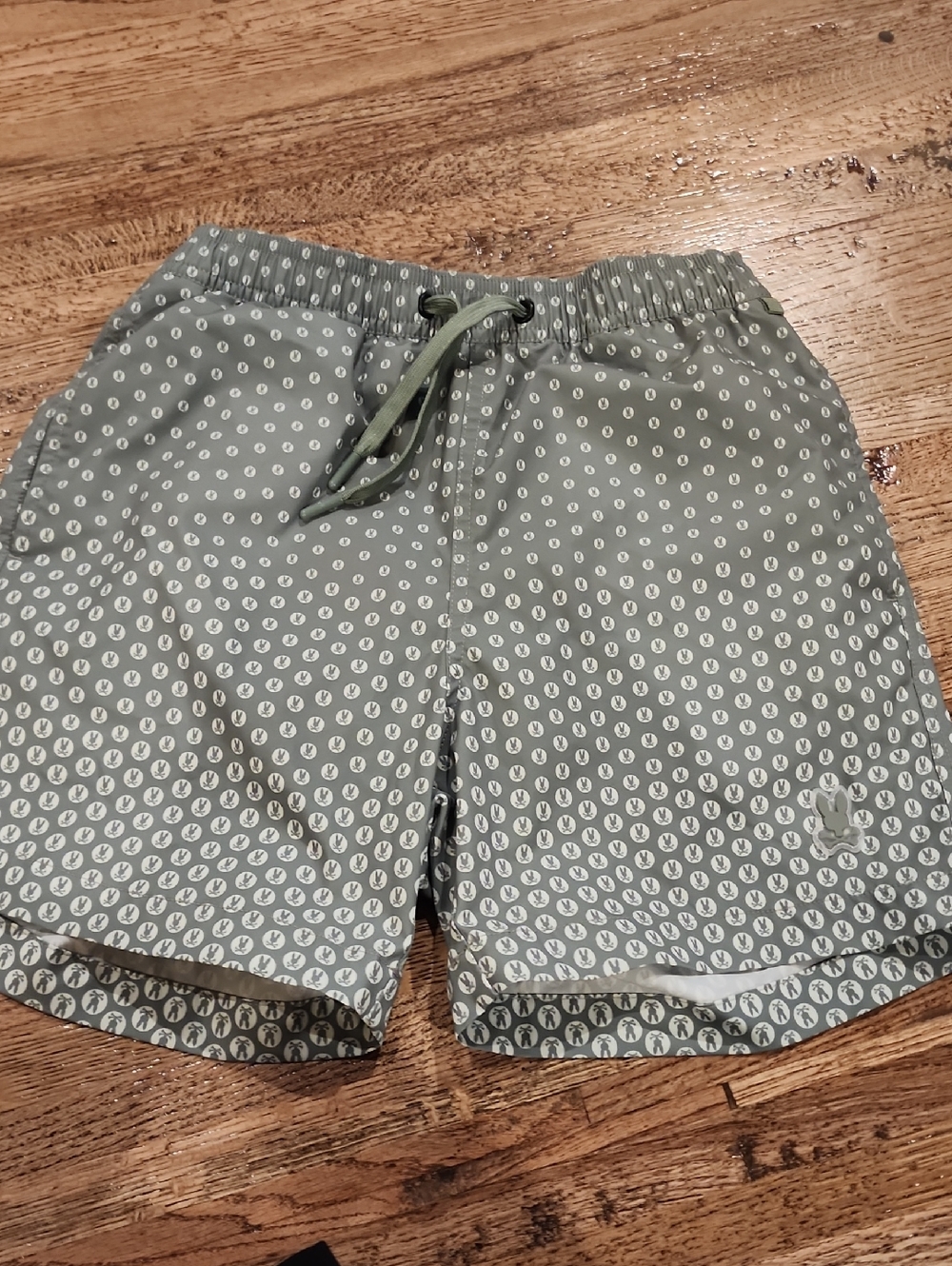 Psycho Bunny Kids Olive Green Anchor-Print Swim Trunks